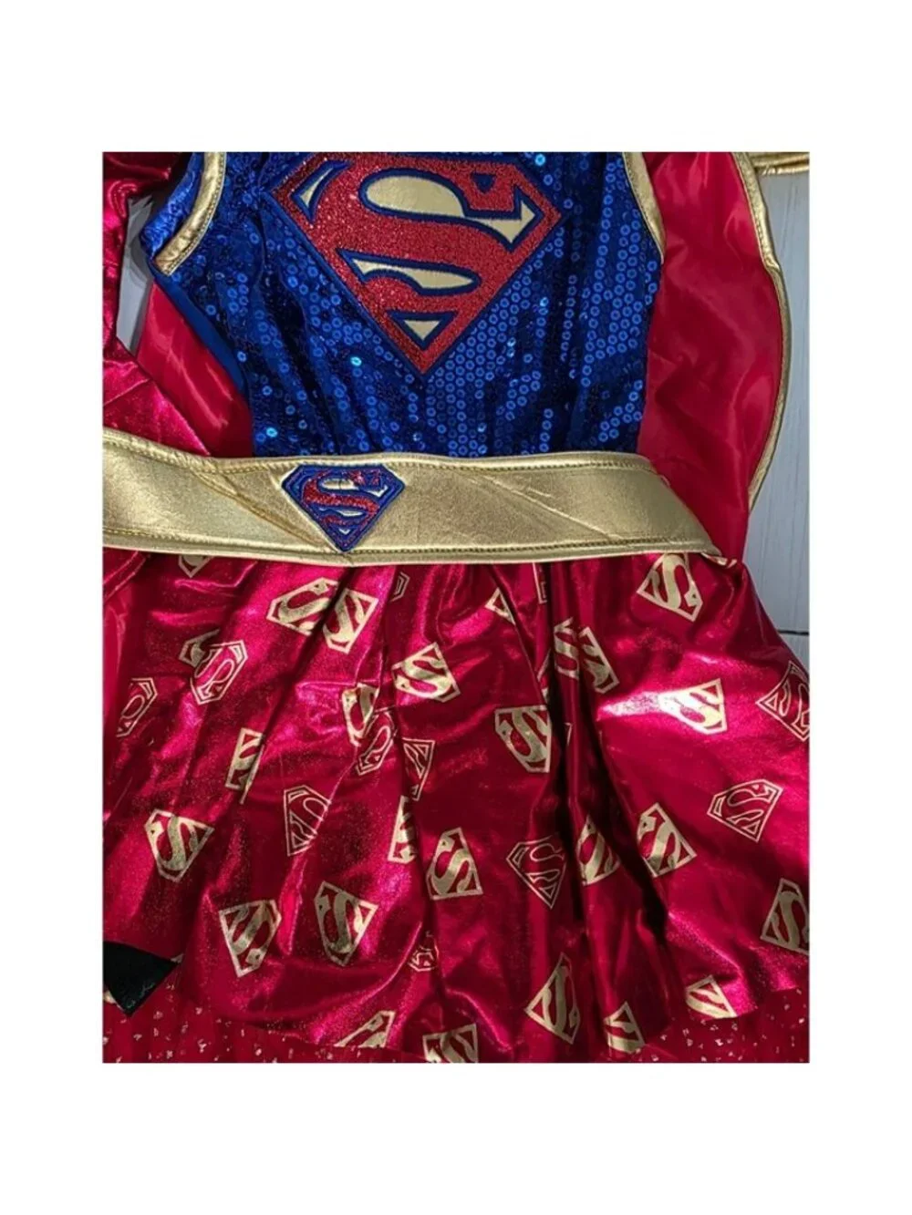 NWT Girls Sz XS 3T/4T Super Girl Halloween Costume Dress with Cape Boot Covers